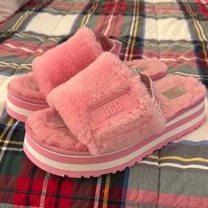 UGG Pink Fluffy Platform Sandals